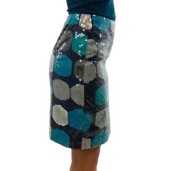 Ann Taylor Blue, Gray & Navy Sequin A-Line Mini Skirt • Office Siren Corpcore - Picture 10 of 16